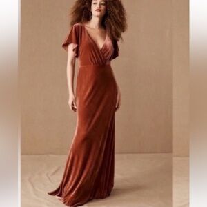 Jenny Yoo Ellis Velvet Flutter Short Sleeve English Dusty Rose Dress 
NWOT